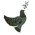 Stylized dove of peace. Black and blue hand drawn doodle design elements stock